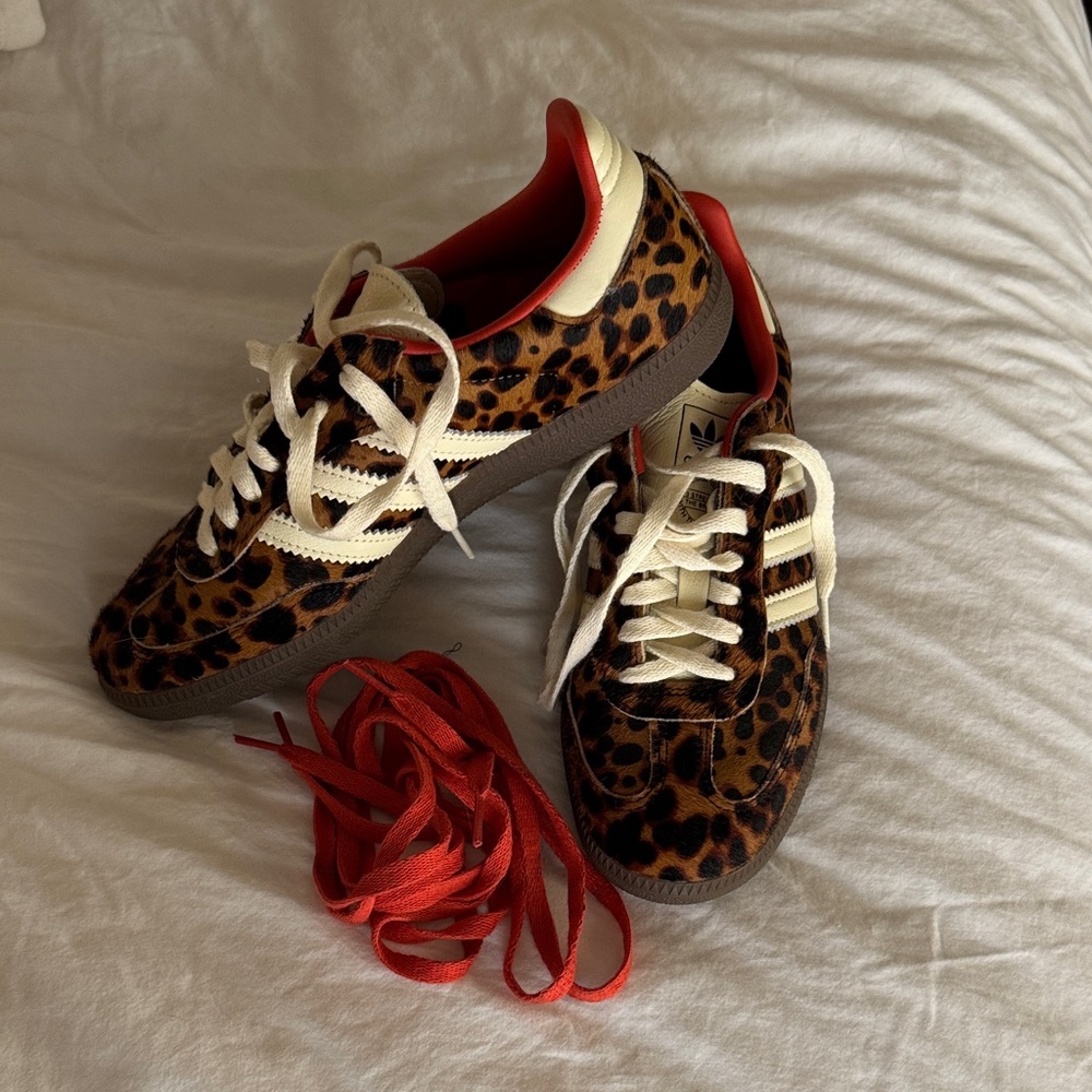 adidas Leopard Print Sneakers with Red Accents